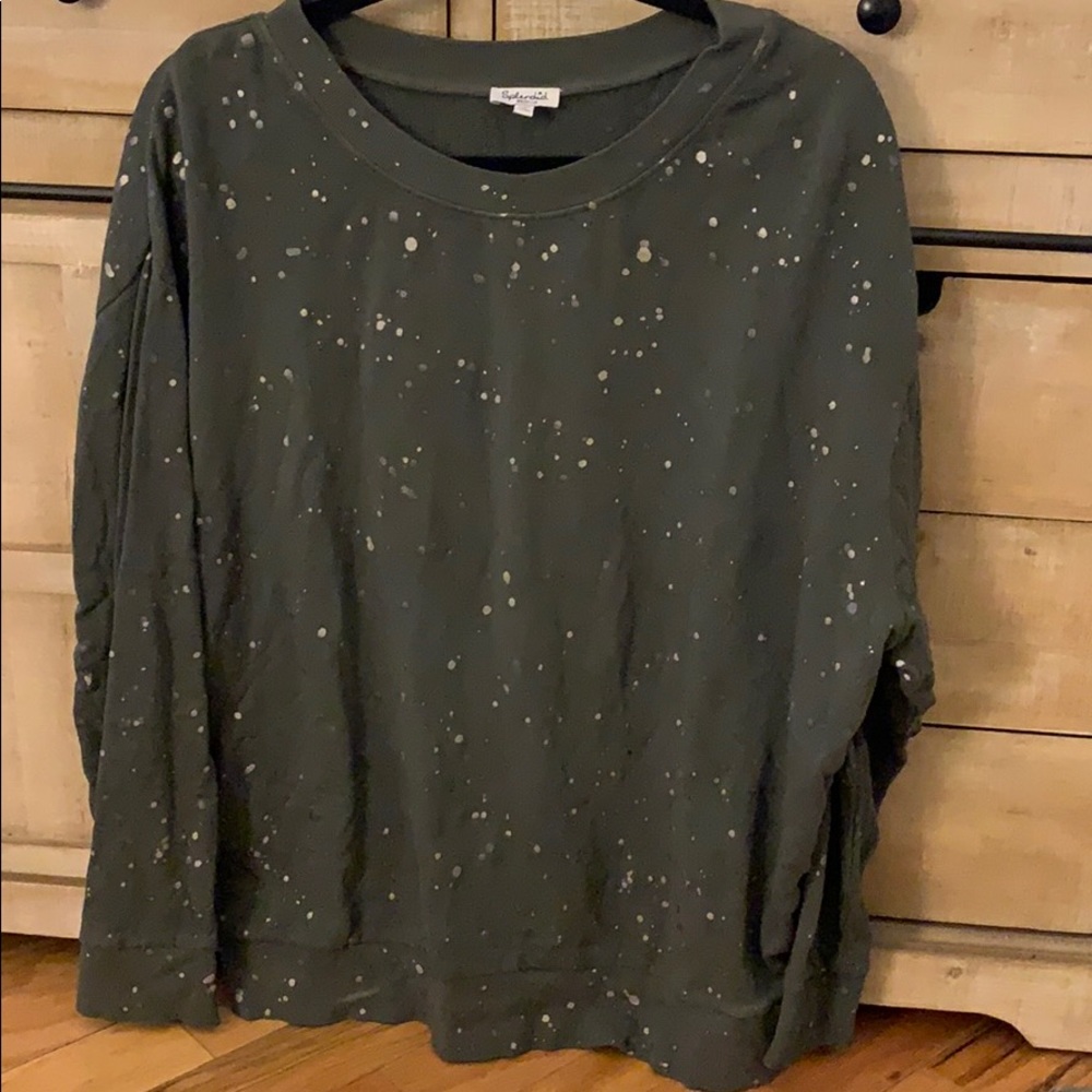 gray sweatshirt with silver paint splatter